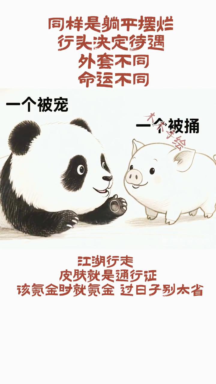 同样是躺平摆烂，行头决定待遇。外套不同，命运不同。一个被宠，一个被捅。江湖行走，