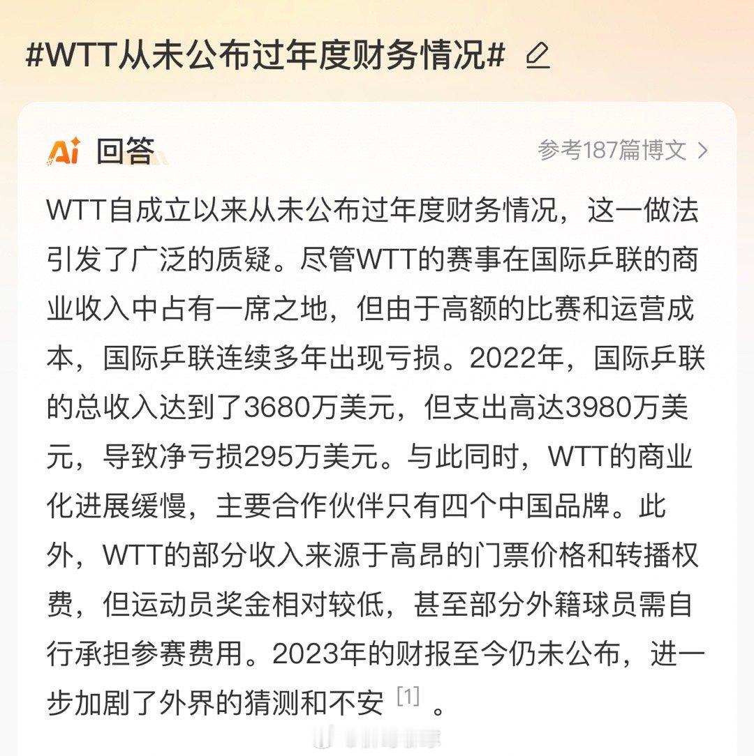 WTT从未公布过年度财务情况 交代清楚你们里应外合把中国的钱倒腾哪儿去了？国际乒