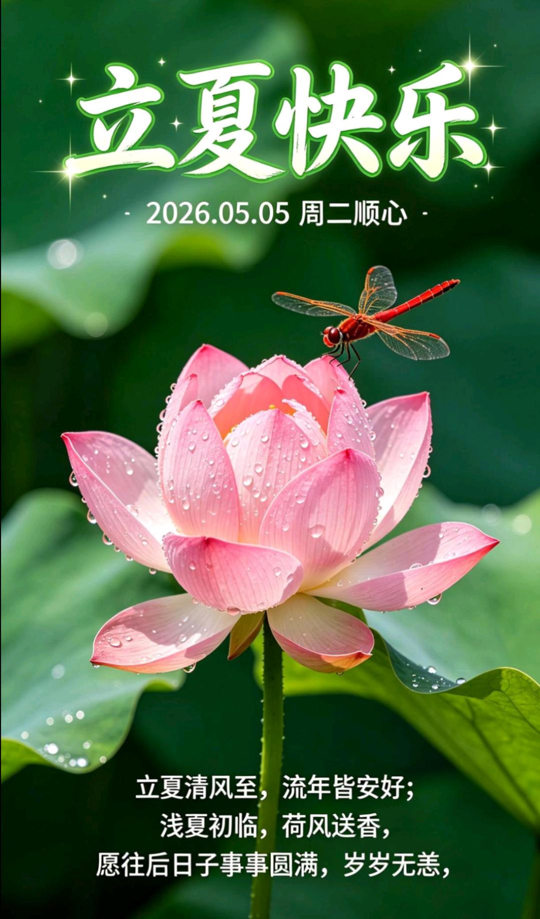 今日立夏
今天是2026年5月5日，星期二，我们将迎来二十四节气中的第七个节气—