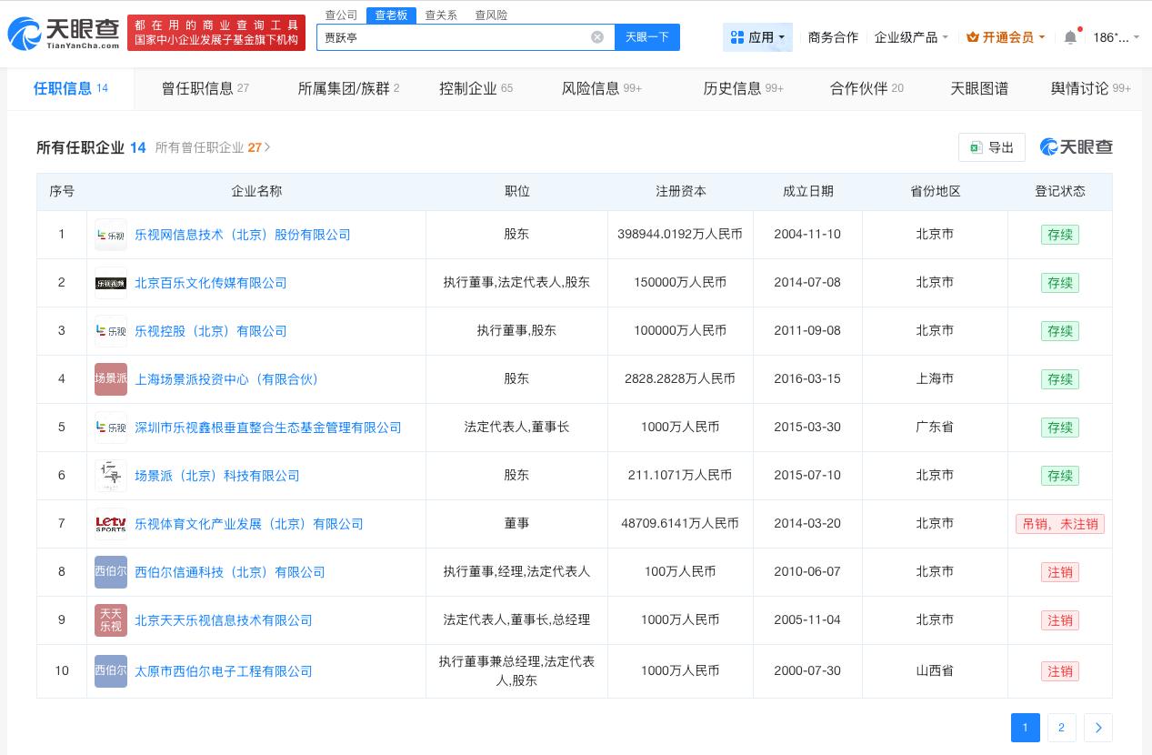 贾跃亭关联多家公司已注销

贾跃亭版图涉多个领域贾跃亭宣布转战机器人业务
据媒体