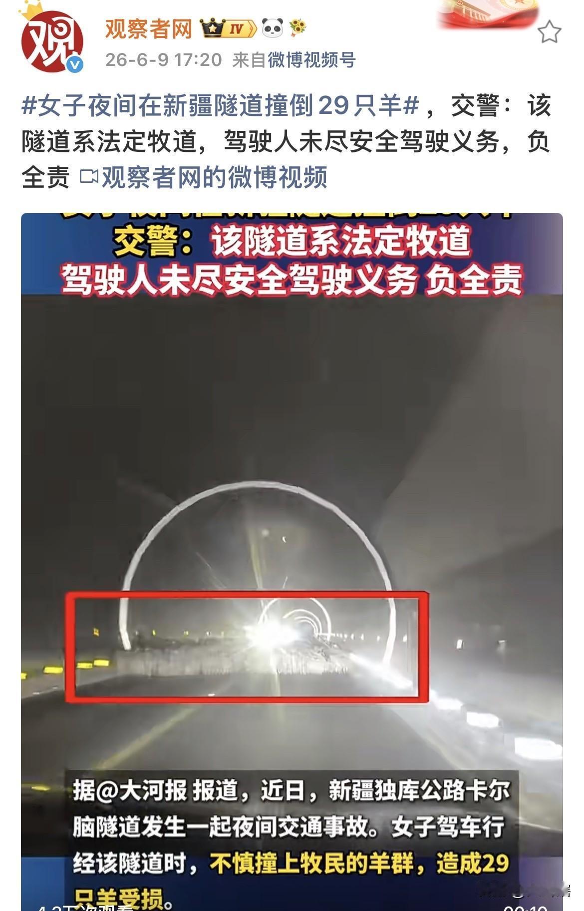 【损失不小，女子驾车致29只羊受损需负责全责】
综合媒体消息，在新疆独库公路卡尔