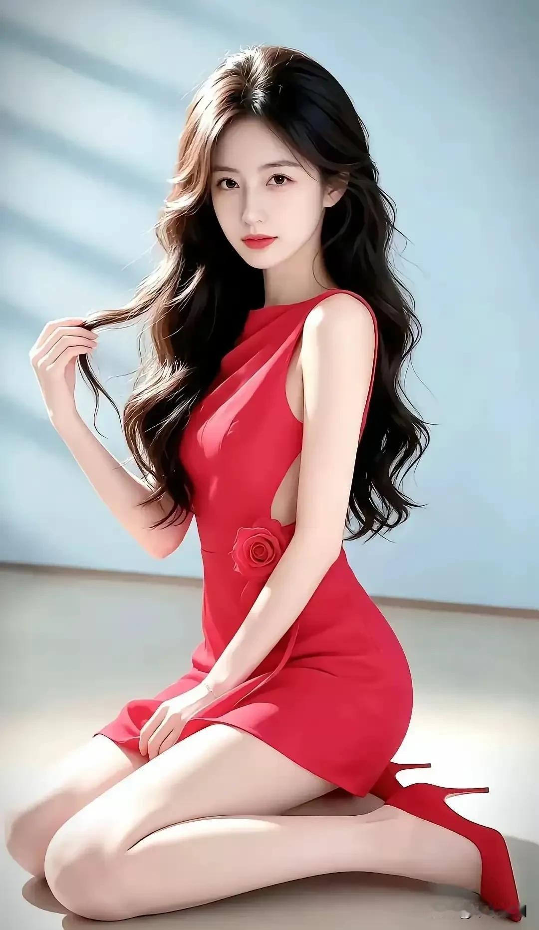一袭红裙，自带热烈氛围感
气质红裙女 古典红裙少女