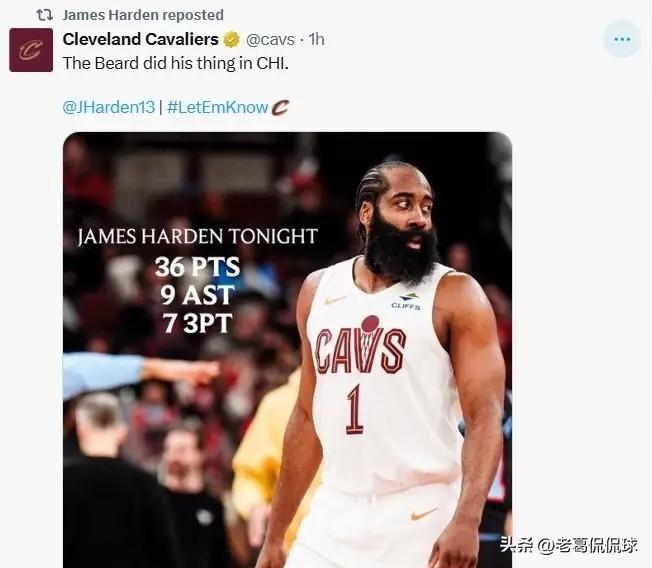 骑士超级球星哈登真是太能得瑟了！在今天骑士客场以115：110击败公牛的赛后，骑