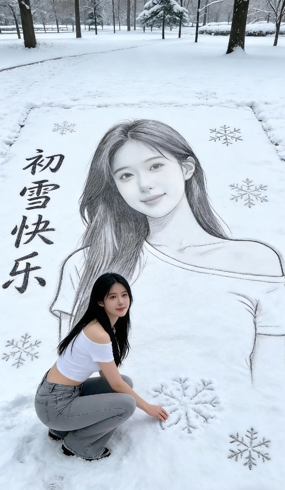 湘地的雪落进林间，在雪地上绘出眉眼的温柔，指尖轻触雪花的瞬间，初雪的浪漫与山野的