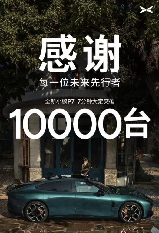 全新小鹏 P7，7 分钟大定突破 10000 台。308_IO全新小鹏p7今日上