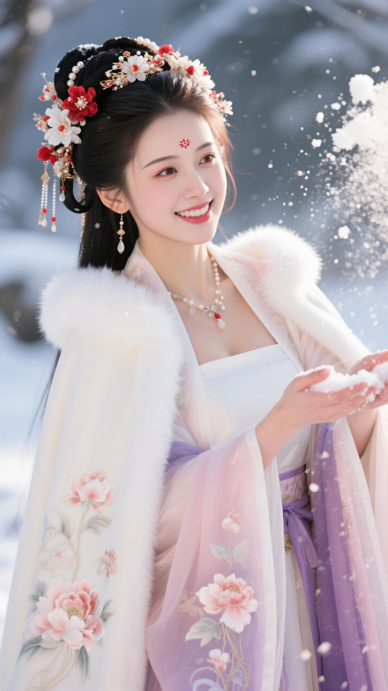 鹧鸪天·雪掌藏春
 
罗袂生香立雪氛，粉绡轻覆玉光温。花簪暗缀玲珑韵，掌雪明承笑