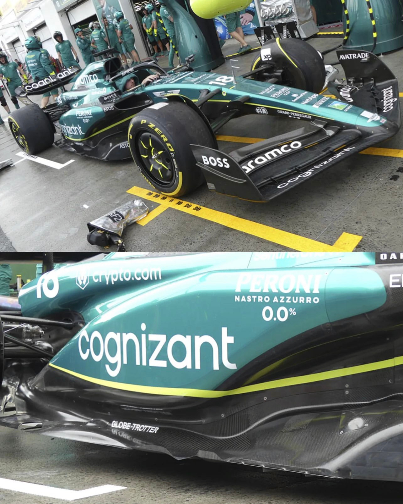 Aston Martin AMR23升级的实车，可以看到引擎盖尾端做了开口~有点