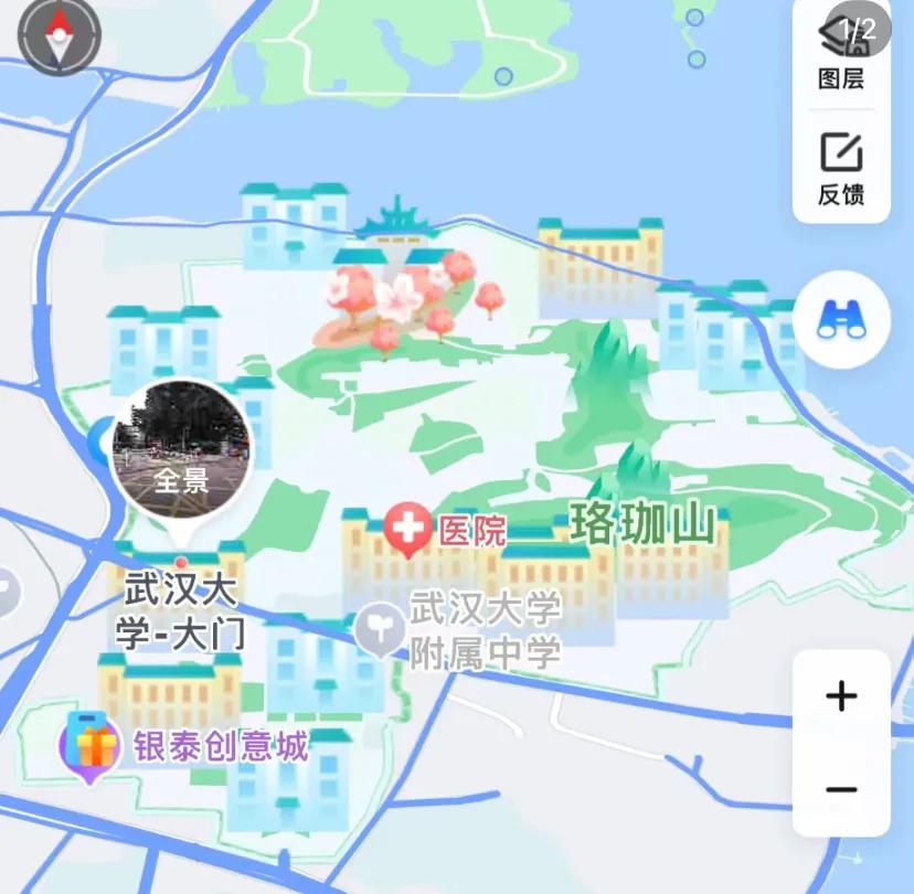 武大给百度地图充钱了吗?
在百度地图上搜索武汉大学震惊了，珞珈山、教学楼等建筑图