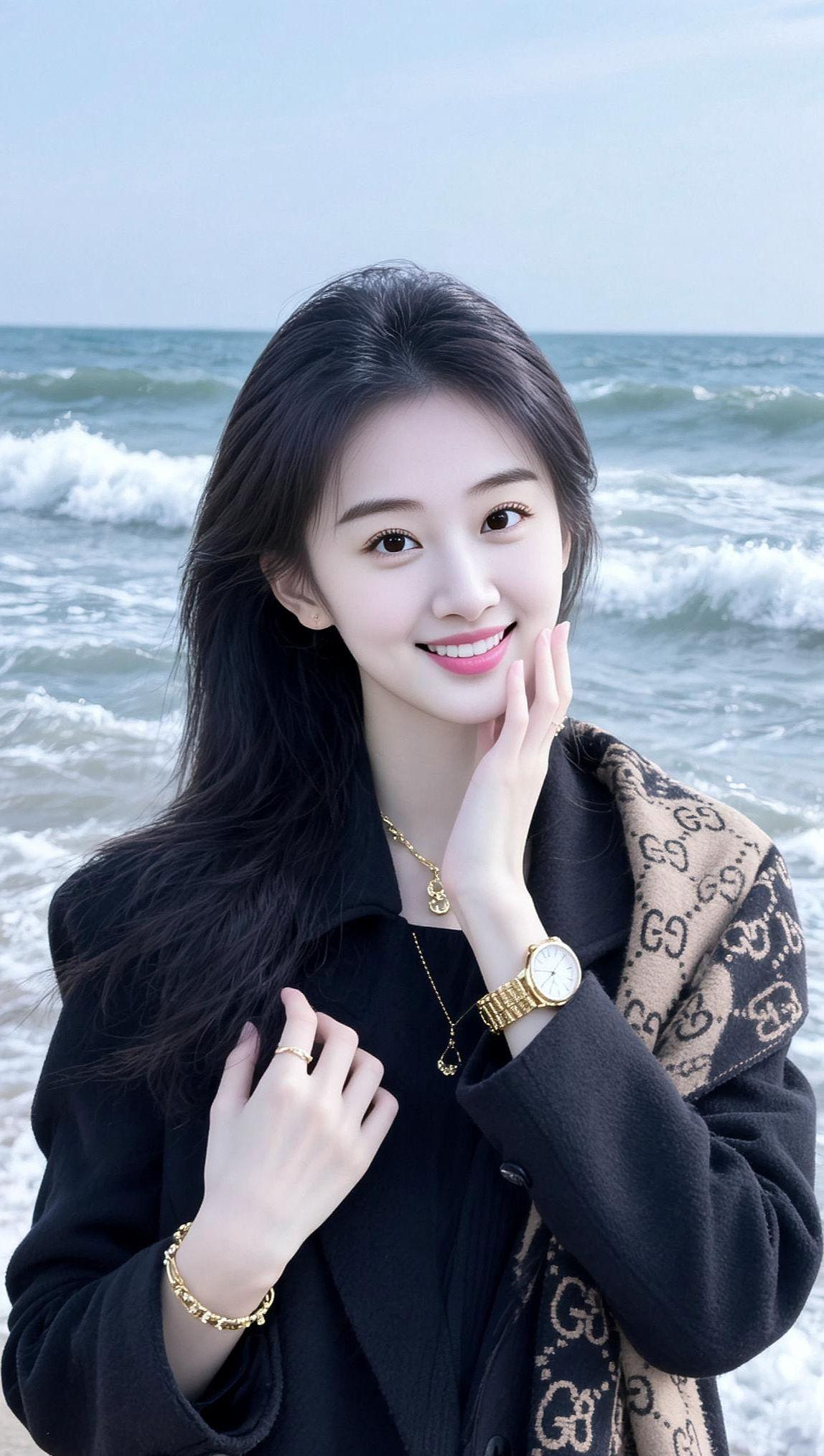 AI海畔氛围感写真 抖音ai创作 美女 高颜值