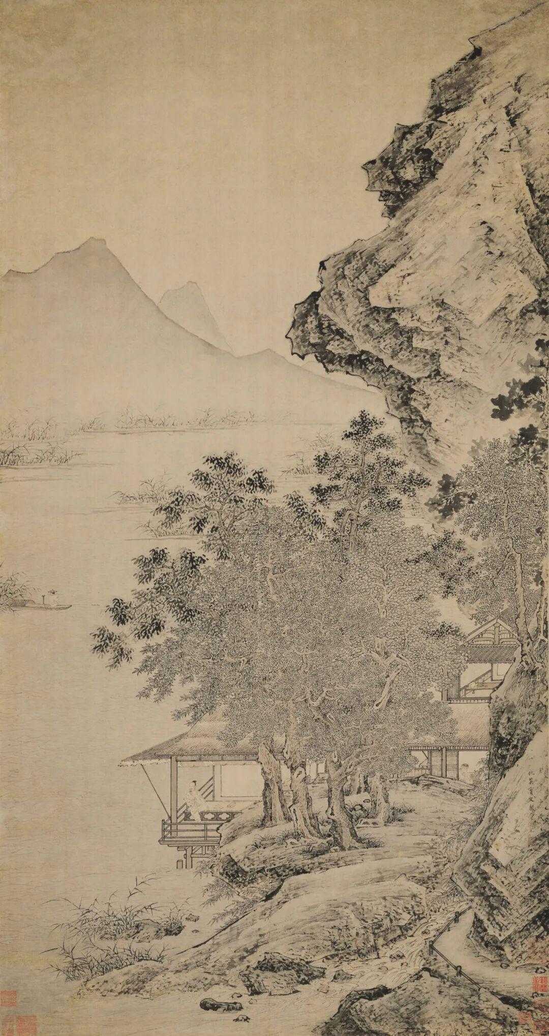 明 仇英 渔笛图 绢布113x60美国纳尔逊。新城事遇见艺术 ​​​