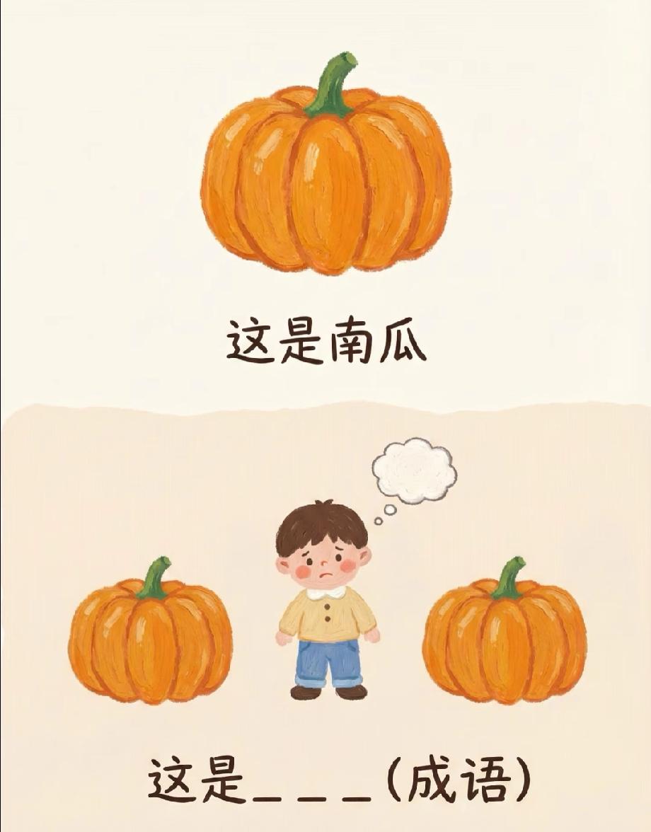 一个南瓜是南瓜，两个南瓜夹个娃，猜成语你能秒答吗？