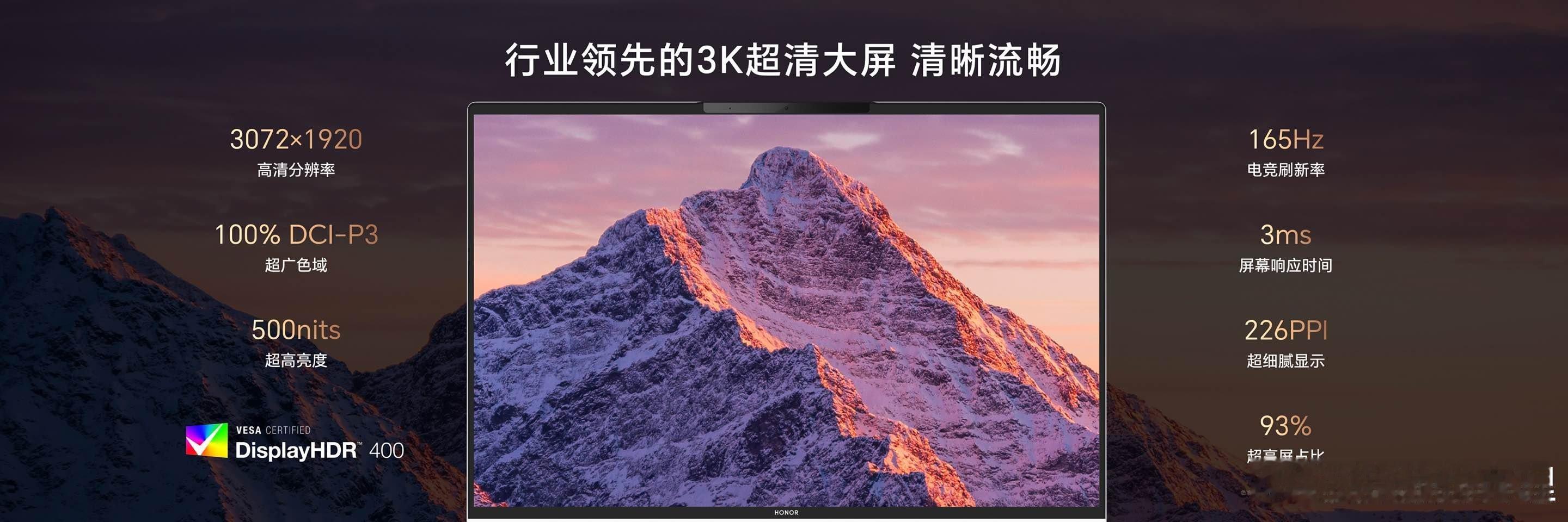 #荣耀笔记本# 荣耀MagicBook Pro 16搭载行业领先的3K高分辨率L