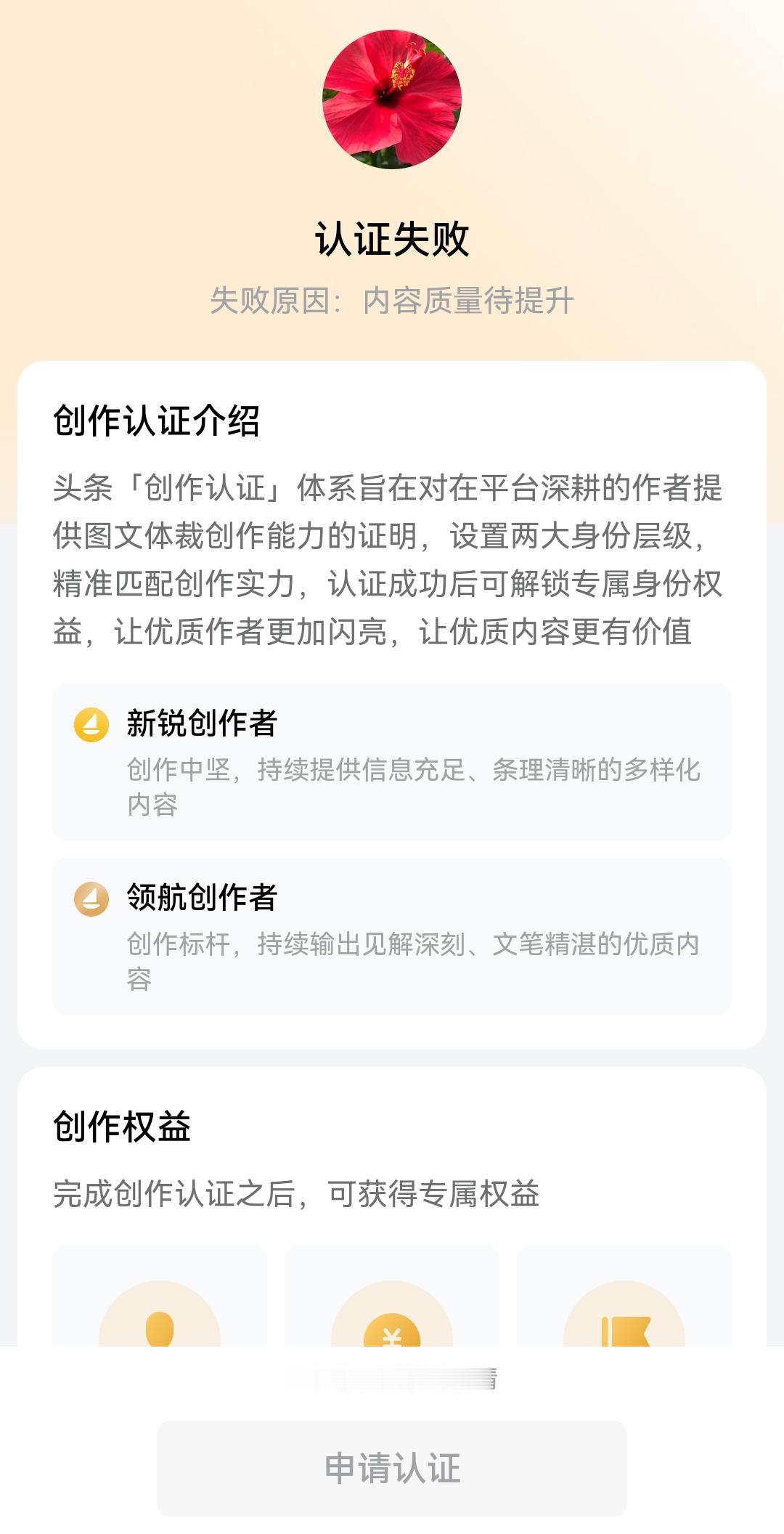 完了完了，认证失败，请问有人通过吗？要有什么样的条件才能通过？这下信心全无，本来