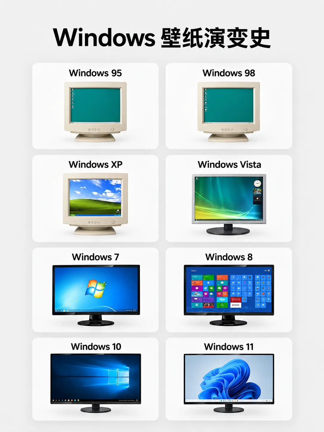 Windows壁纸进化史。从 Windows 95 到 Windows...