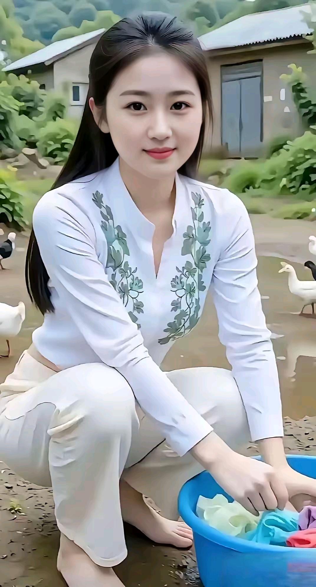 浣溪姑娘
 
小院山光绕翠篱，
柔荑轻洗彩衣丝。
银饰添妆眉眼软，
田园自有好风