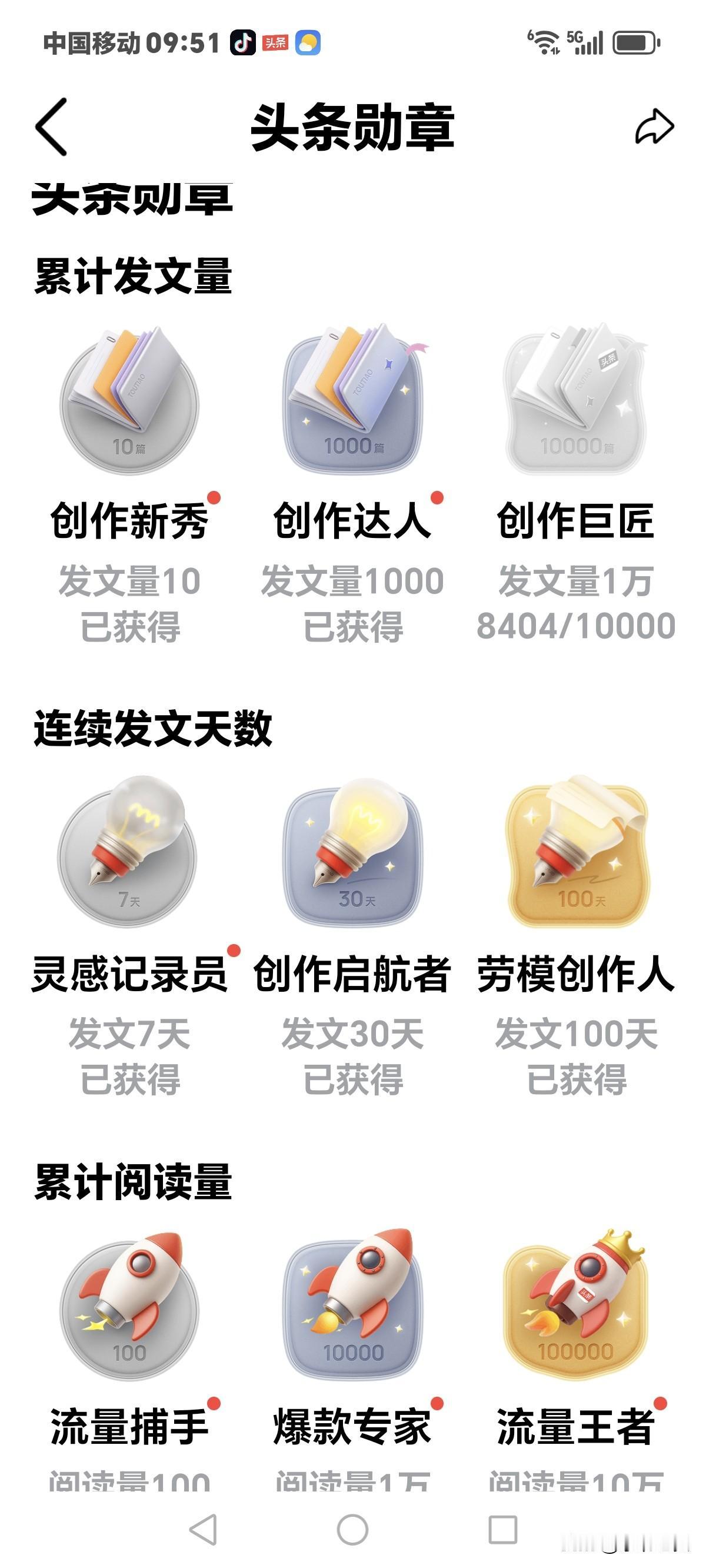 谁能整明白，
我在头条上获得了23枚勋章，
到底是管什么用的，
每天还是几毛钱的