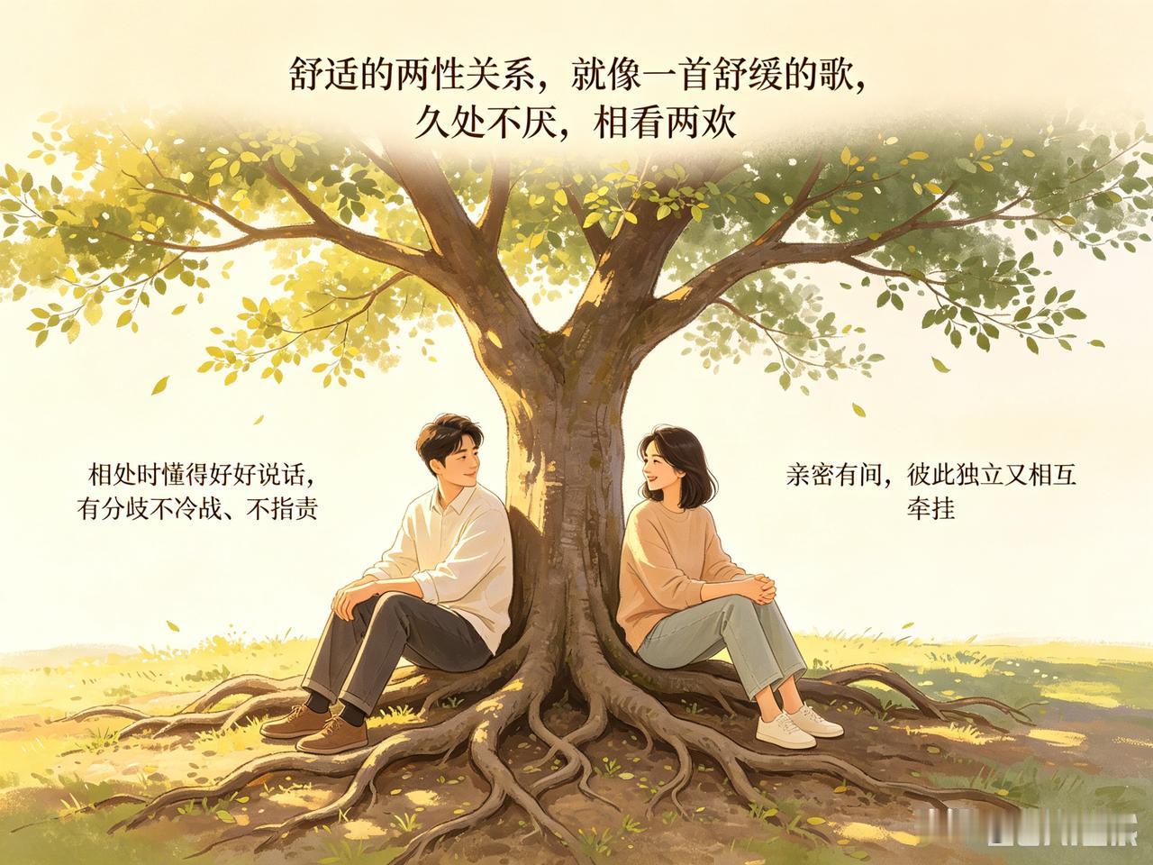 舒适的两性关系应该是什么样? 舒适的两性关系，就像一首舒缓的歌，久处不厌，相看两