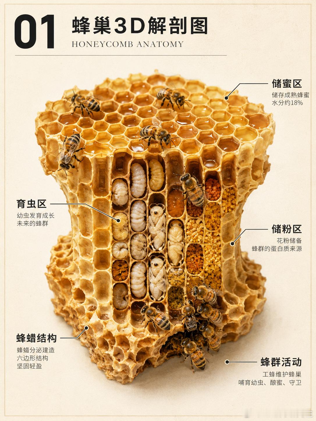 蜂巢结构解剖图，一起来看看吧 