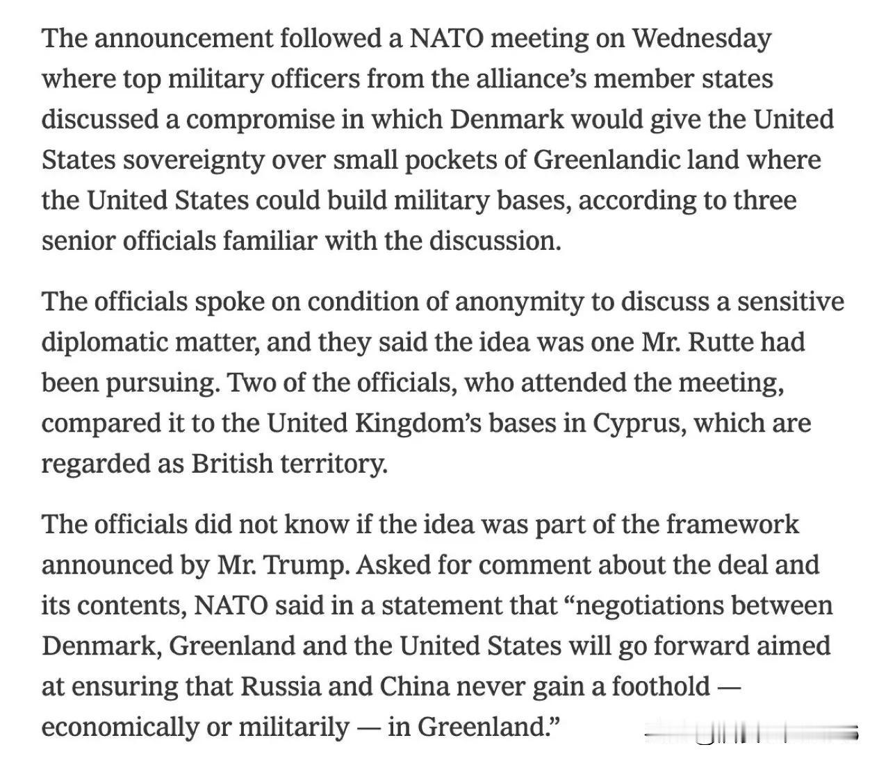 突发新闻：据三位知情高级官员透露，根据格陵兰协议，丹麦将把格陵兰岛部分小块土地的