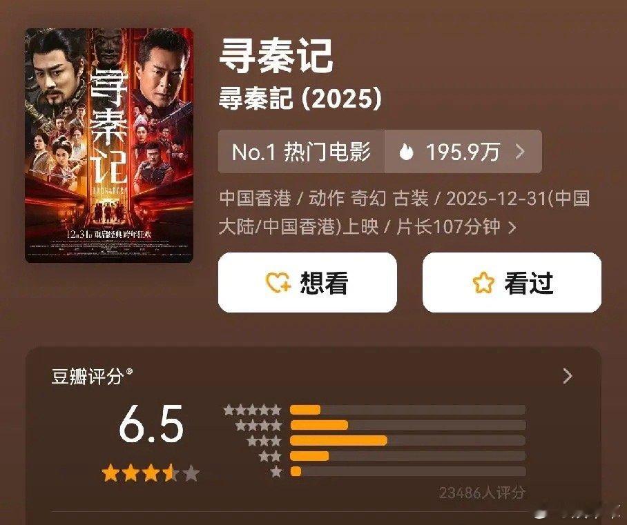 港电影最后的辉煌，找齐所有原班人马的《寻秦记》评分6.5，票目前破1.5亿。早期