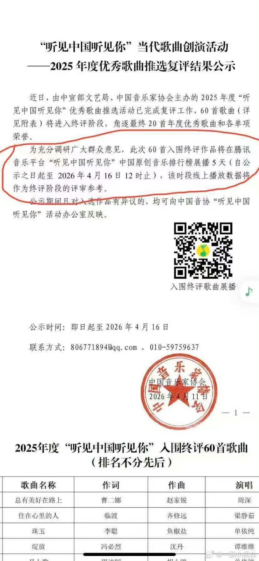 听见中国听见你，当代歌曲创演活动，总共有六十首歌入围！肖战岁岁年年入围咯，粉丝可