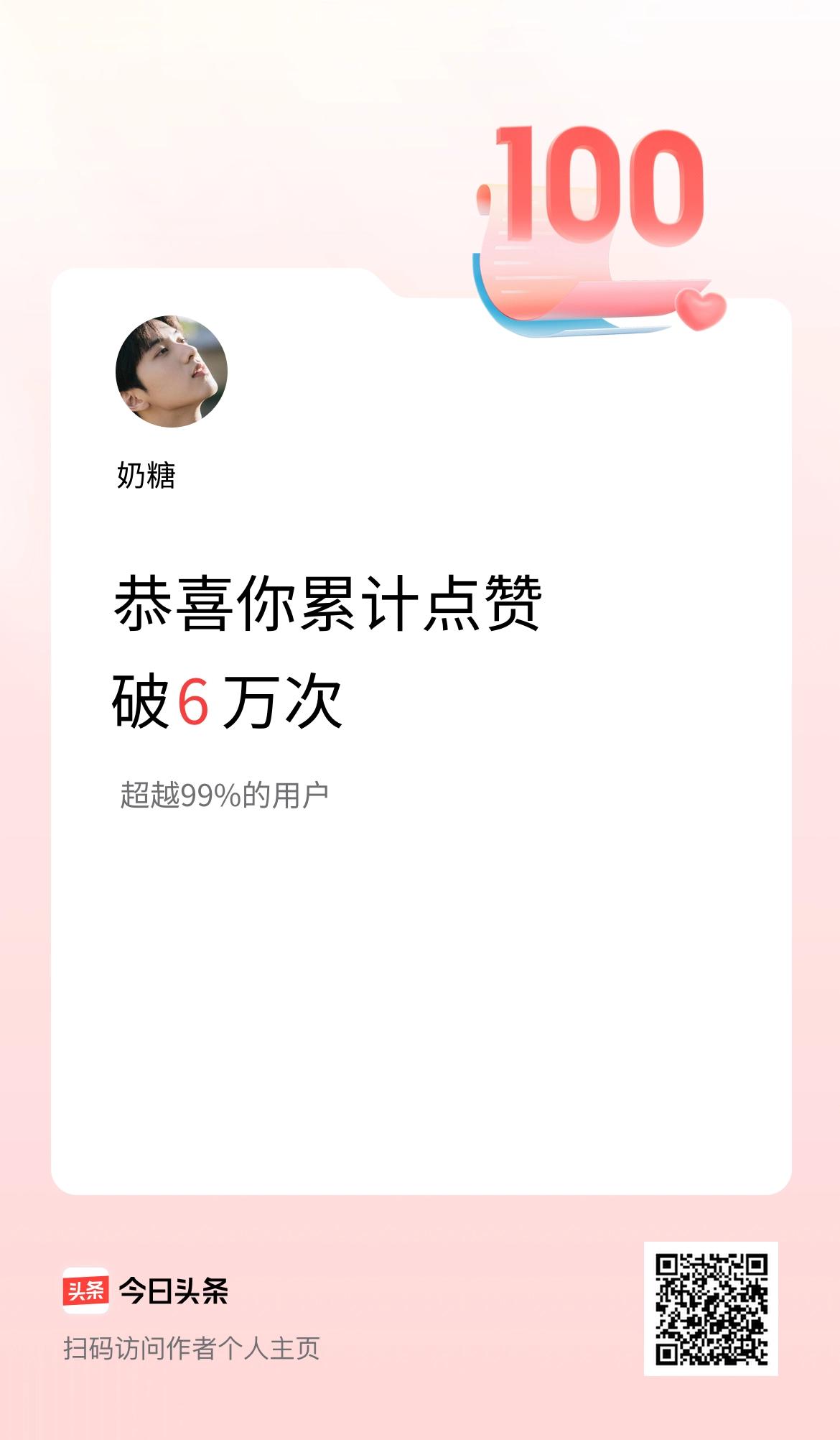 我在头条累计点赞破6万啦！