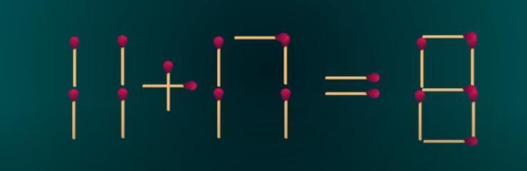 这是一道有趣的火柴棒谜题，当前等式“11 + 17 = 8”并不成立。现在的挑战