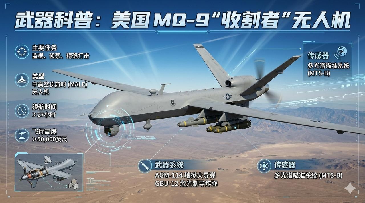 在美伊以冲突中，美军的MQ-9无人机既有侦察支援作用，也能直接开火攻击。

MQ