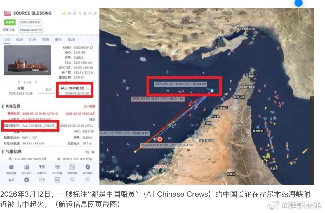 根据BBC和路透社等多家媒体报导，当地时间周四（3月12日）清晨，中国货轮“源泉
