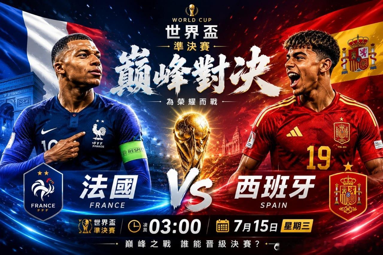 🏆世界杯半决赛｜法国 🇫🇷 VS 西班牙 🇪🇸真正的强者对决，即将在世