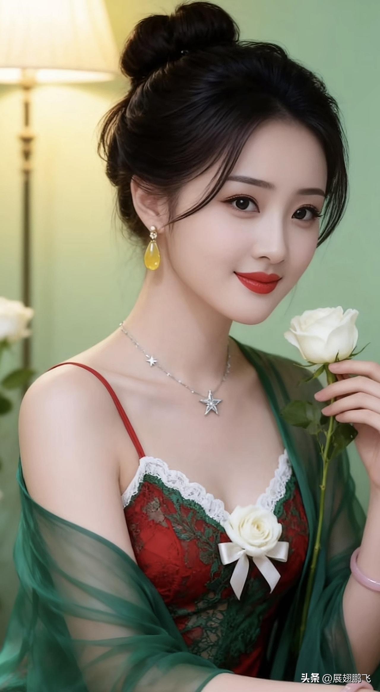 优雅玫瑰，甜美少女心，复古红裙，温柔优雅。玫瑰红裙少女 红裙玫瑰写真 紫玫瑰长裙