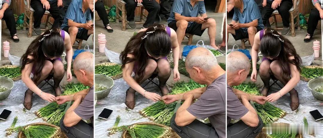 以前觉得穿得精致的人不爱逛菜市场，看到她蹲下认真挑菜，才知道精致和生活感并不冲突