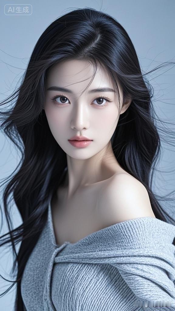 温柔甜美的少女，黑发飘逸，清新动人。