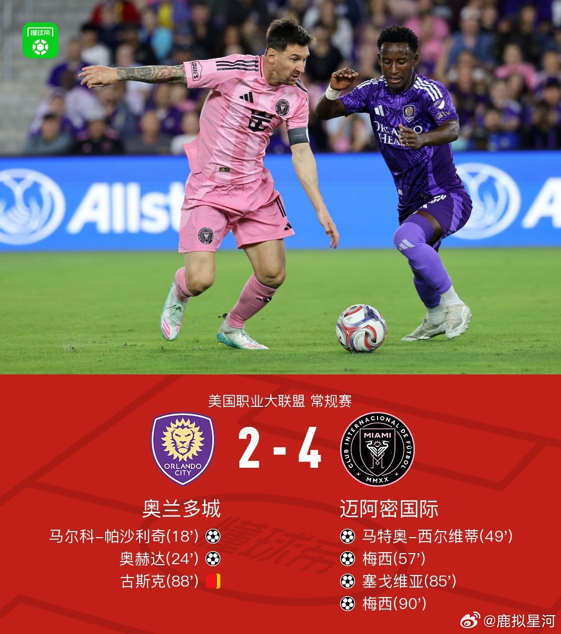 梅西梅开二度绝境看梅西！半场0-2落后又如何？38岁球王下半场火力全开，远射扳平