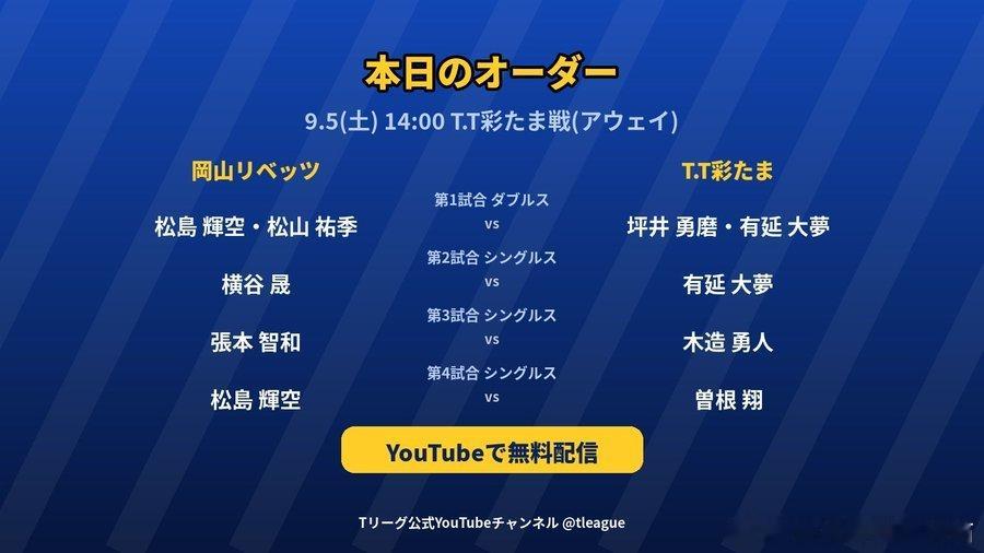 日本乒乓球t联赛张本智和 张本智和出战第三盘。260905 北京时间13:00 
