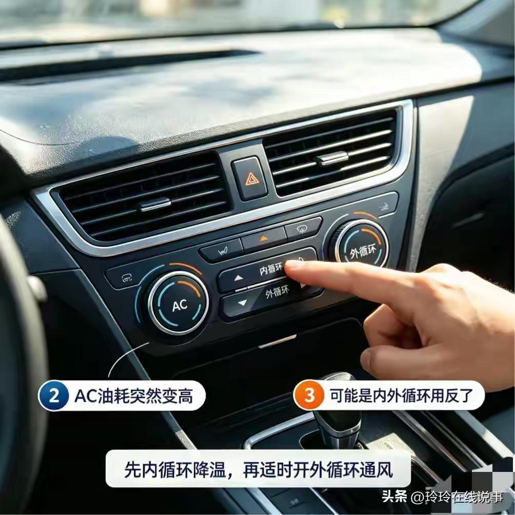 夏天按AC油耗涨2升？不是车坏了，是把这俩键按反了。
三伏天开车，油表往下掉的速