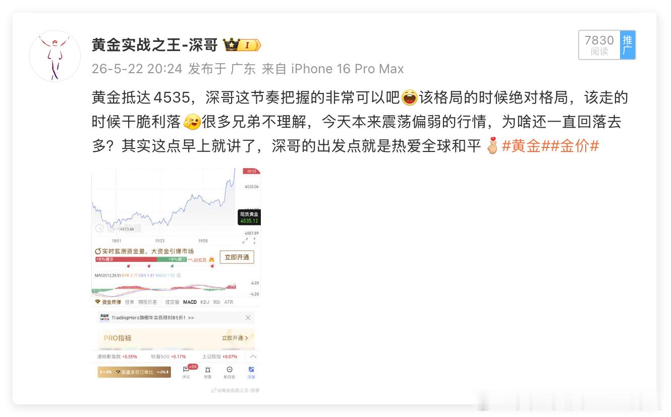 5月22日周五布局回顾：单日战绩490点🎯🎯🎯黄金4520多，抵达4531
