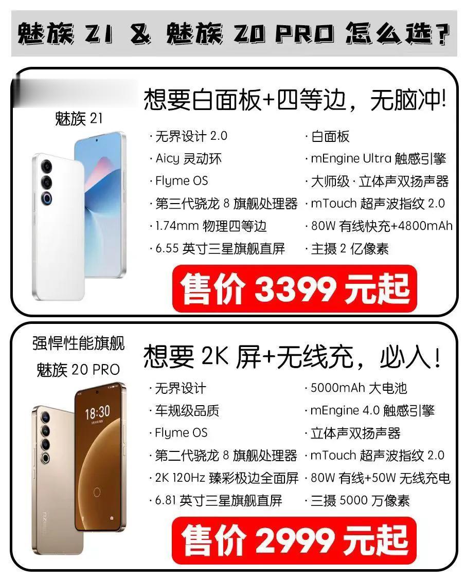 魅族21和魅族20 Pro确实挺难选的。

屏幕：选20 Pro
性能：选21
