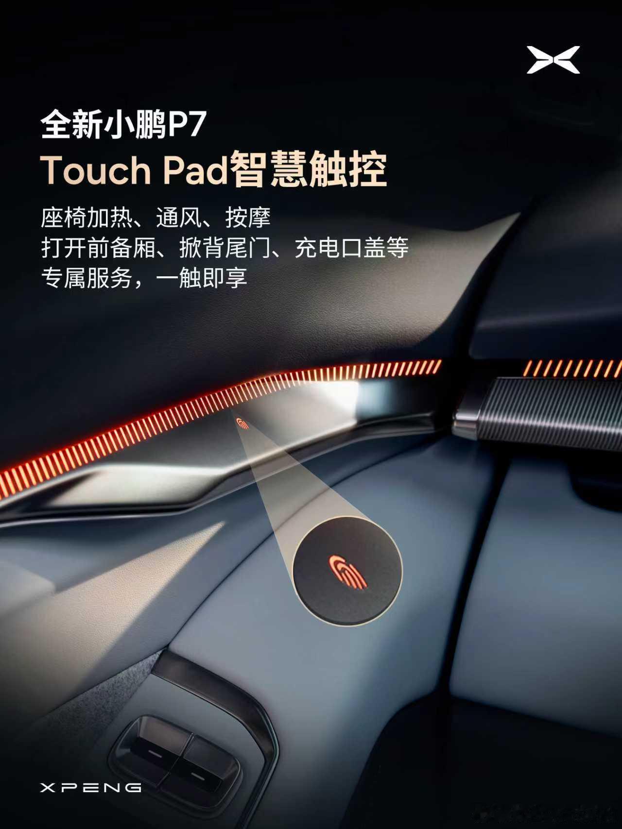 全新小鹏P7内饰来了！三轴灵动屏会说话会点头Touch Pad一触即享专属服务，
