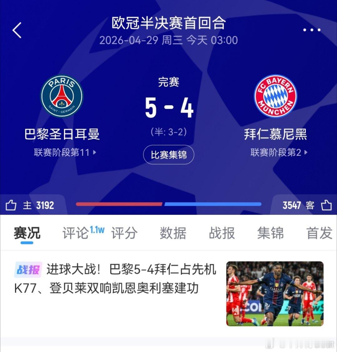 这也太激情了，不行葡萄牙哥几个留点力吧巴黎圣日耳曼5比4拜仁巴黎拜仁神仙打架