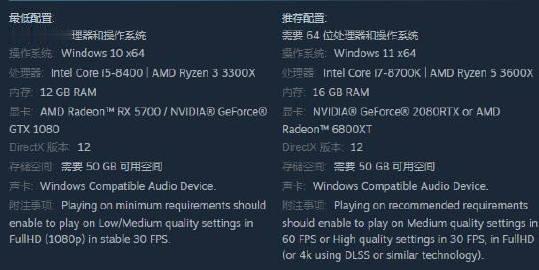《寂静岭2重制版》PC配置要求更新，游戏所需要的存储空间大约为50GB，游戏最低