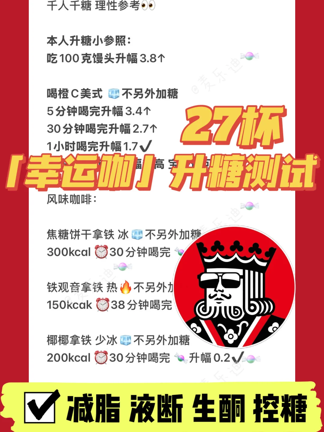 🍬27杯幸运咖升糖测试 | 附热量🔥
