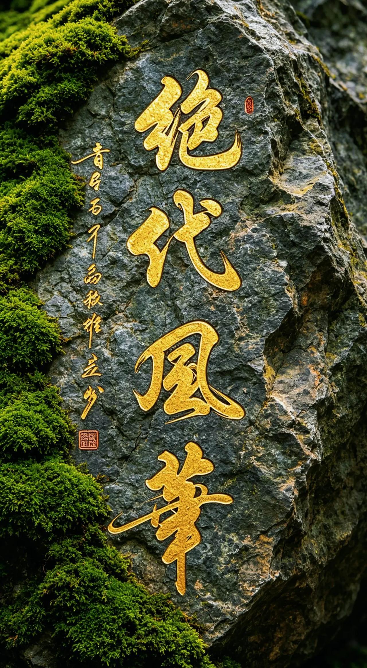 维安书法作品展示。AI苔痕古刻效果