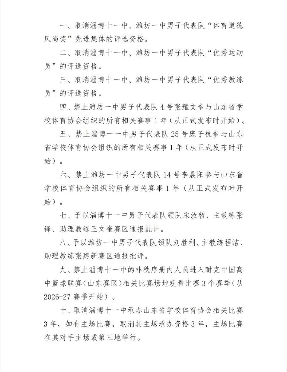 2025-2026耐高山东赛区男篮决赛大规模冲突重罚出炉。淄博十一中和潍坊一中各