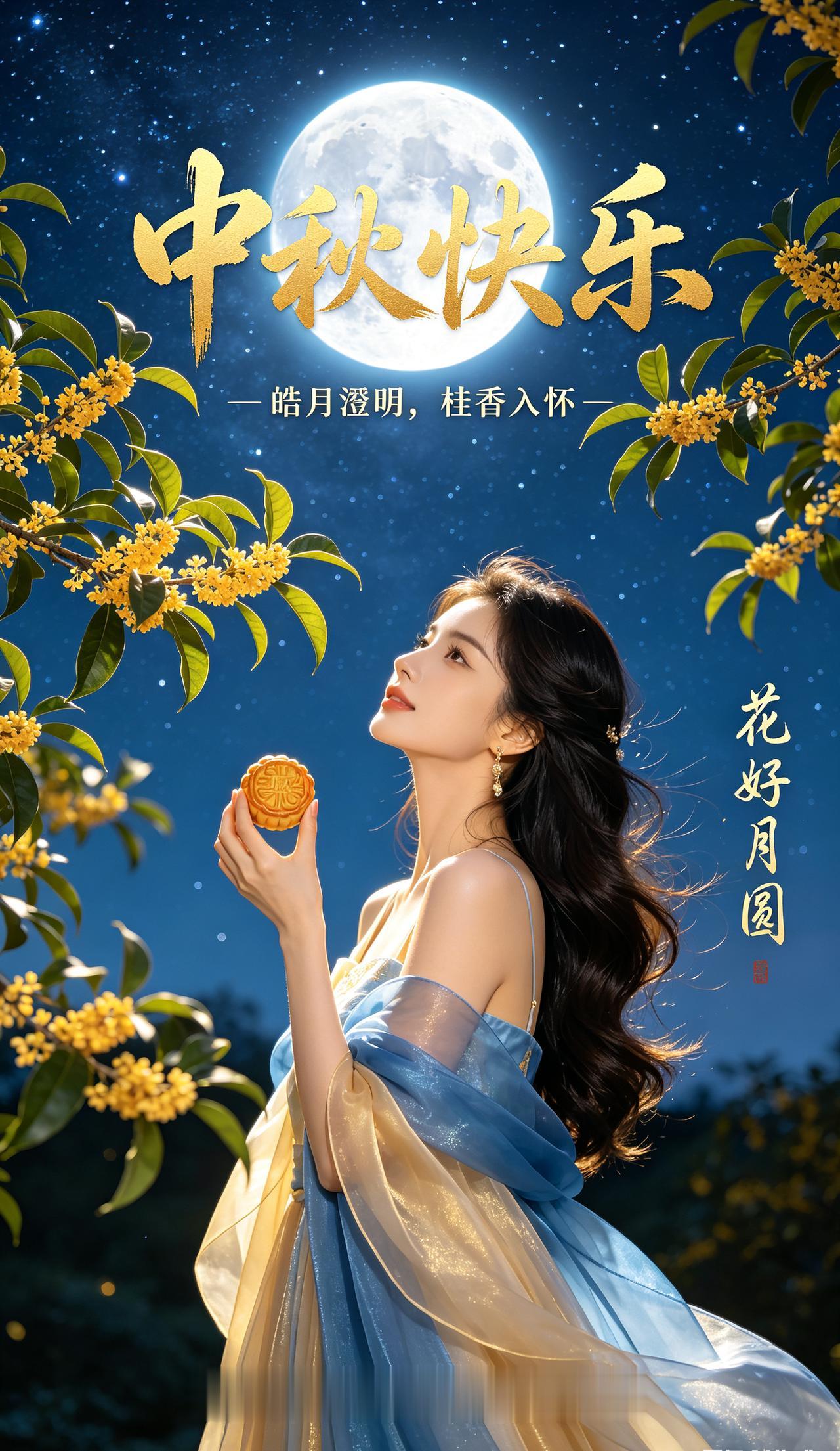 月圆中秋
 
桂香漫夜玉轮悬，
万里清辉照碧天。
岁岁良宵同望月，
人间此夜盼团
