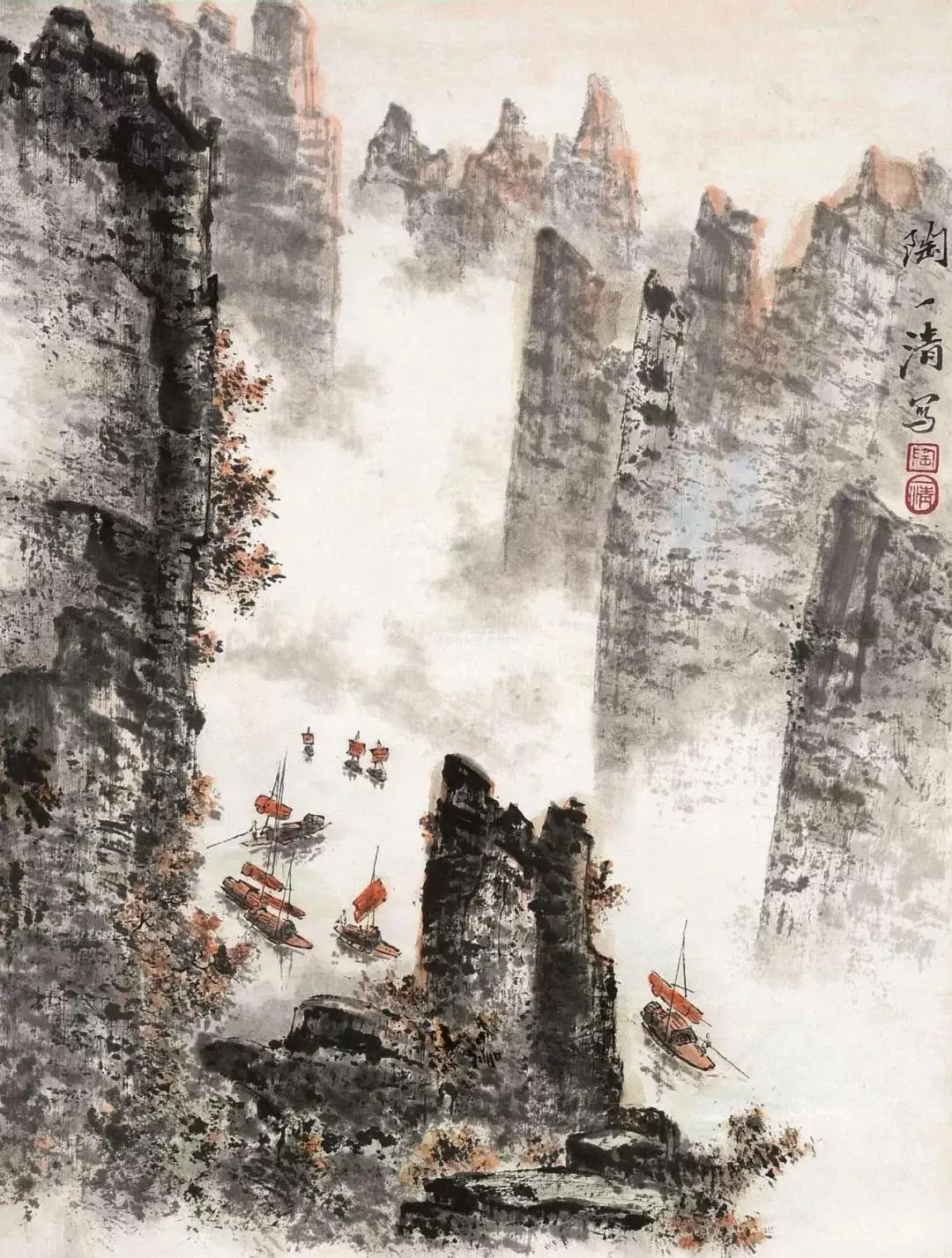 气势磅礴的山水画。中央美院教授陶一清（1914.1.7 -1986.6...