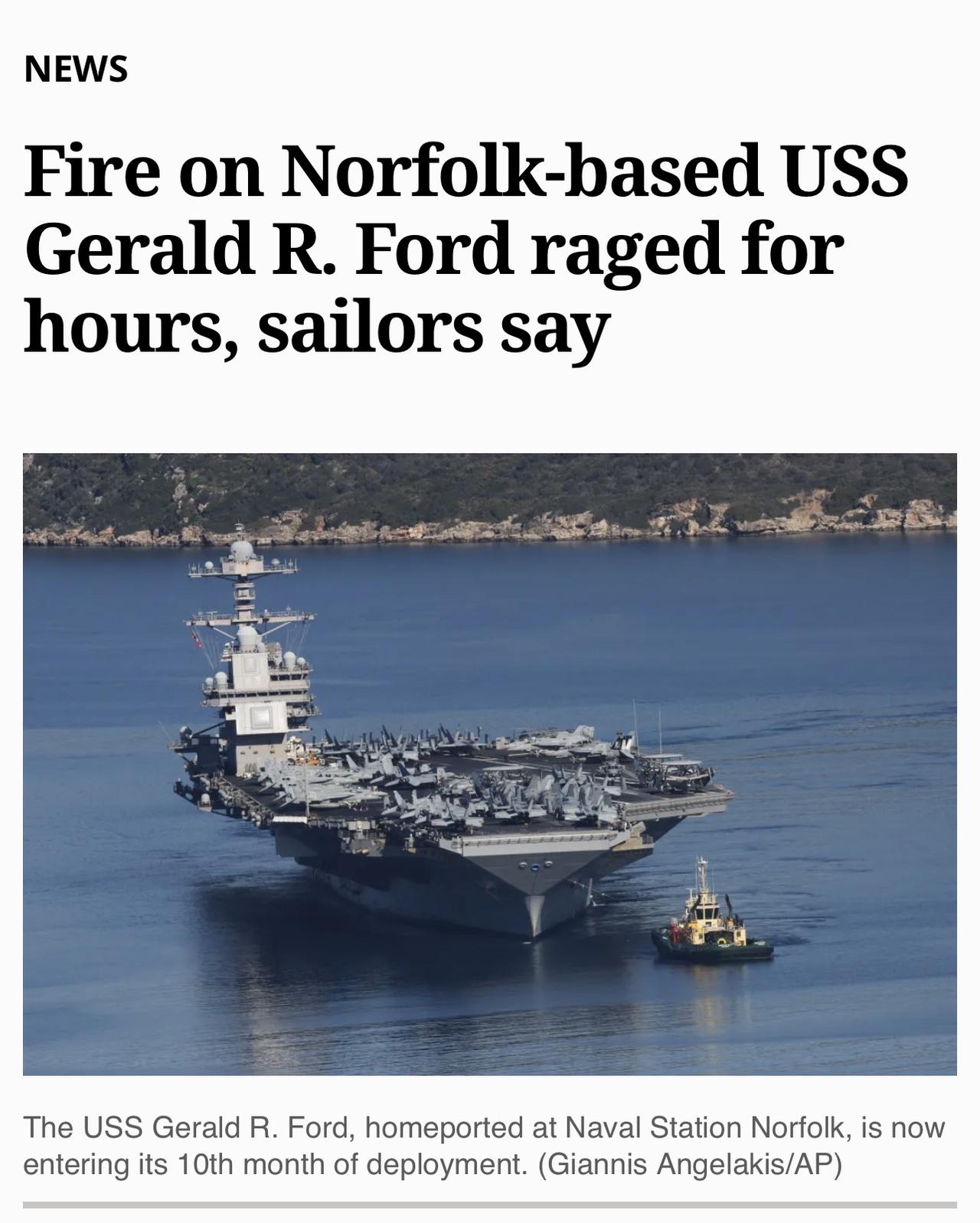 据《纽约时报》报道，美国海军“杰拉尔德·R·福特”号航空母舰（CVN-78）已进