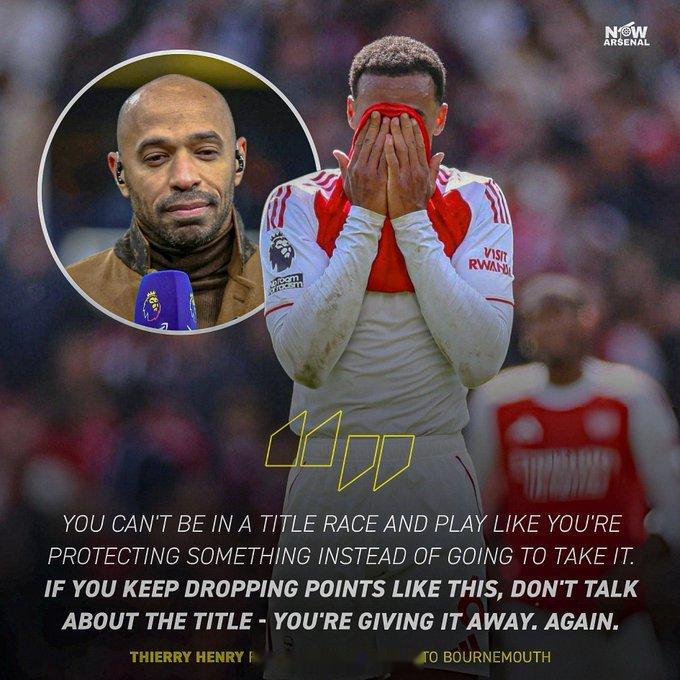 亨利在输给伯恩茅斯后发表了讲话：你不可能在争夺冠军的比赛中，踢成你是在保护什么而