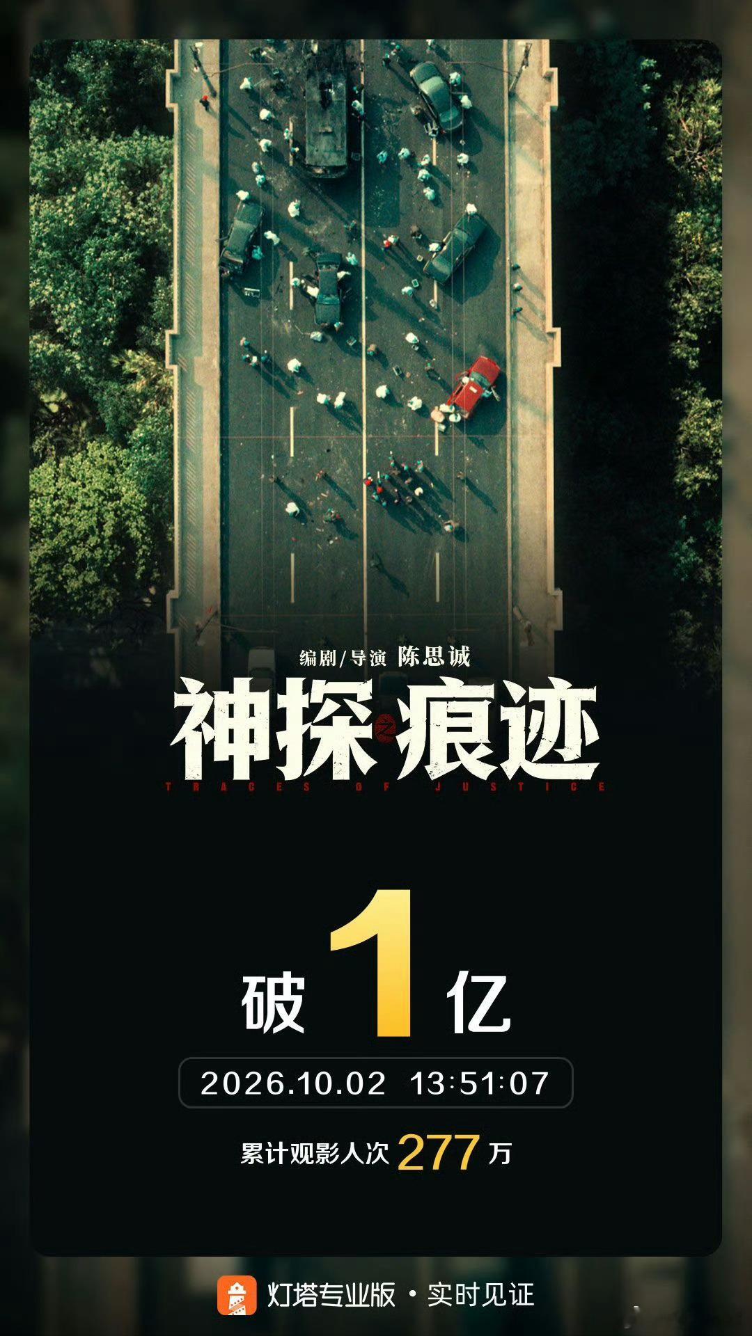 神探之痕迹总票房破亿截至10月2日，影片《神探之痕迹》票房突破1亿！ ​​​