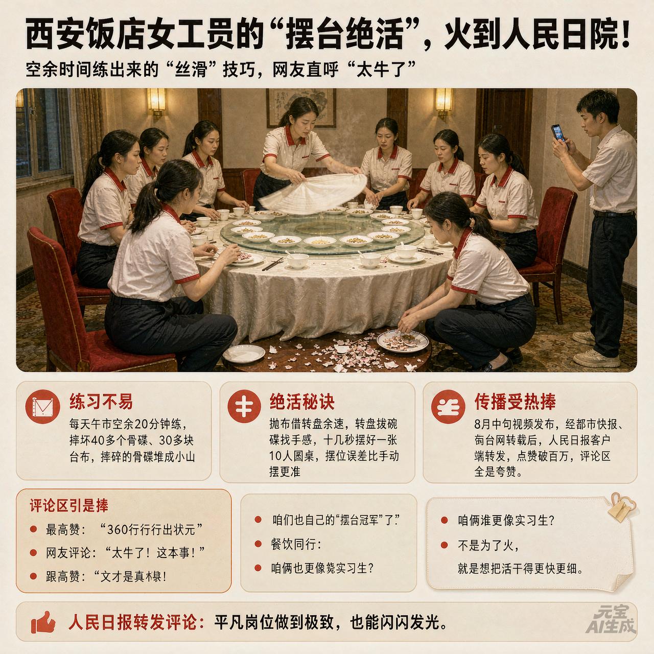 “火到人民日报了！”陕西西安，一饭店女员工利用空闲的时间既不刷手机，也不干活拖地